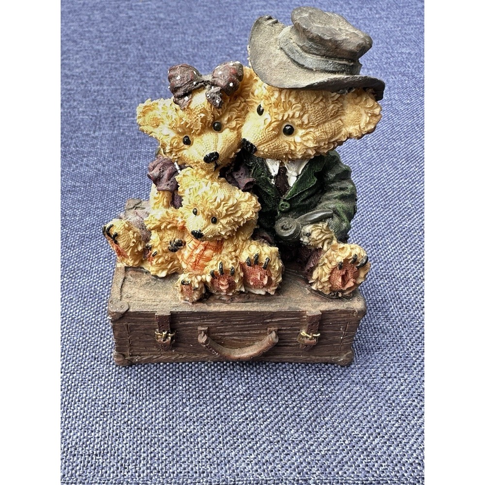 Bear Family Resin Figurine Sitting on Suitcase Brown Family & Friends